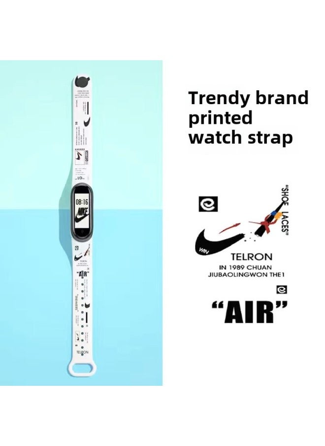 Generic - For Mi Band 9 Strap Mi Band 5/6/7/8 Strap Cartoon Printed Mi Band 3/4 Wristband-Color:White Broken Hook Nike-Specifications:M 7/6/5 - Image 1