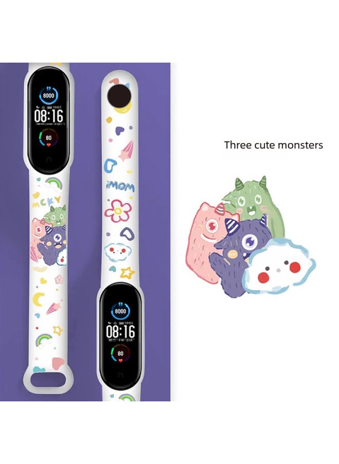 Generic - For Mi Band 9 Strap Mi Band 5/6/7/8 Strap Cartoon Printed Mi Band 3/4 Wristband-Color:White Broken Hook Nike-Specifications:M 7/6/5 - Image 1