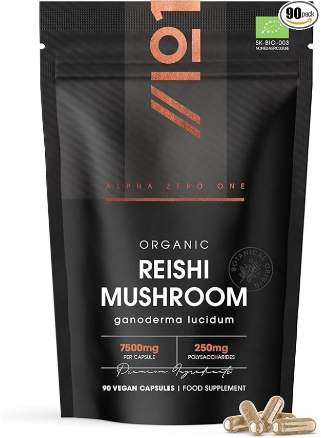ALPHA01 Organic Reishi Mushroom Extract 7500 mg – Supports Immunity & Stress Relief, 90 Capsules - Image 1
