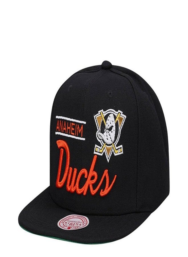 Mitchell & Ness Anaheim Ducks New NHL Retro Mighty Lock Up Black Orange Era Snapback Hat Cap - Image 1