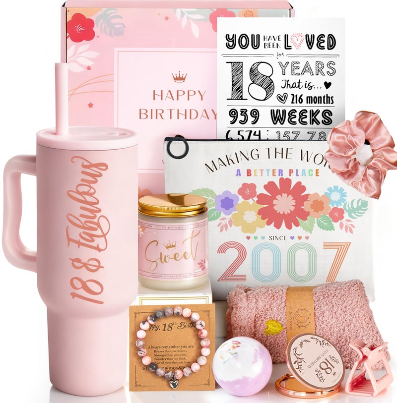 18th Birthday Gifts for Girls 18 Year Old Girl Birthday Gifts Happy 18th Birthday Decorations Pink 11 Pieces Unique 18 Birthday Party Gift Ideas for Daughter Niece Granddaughter