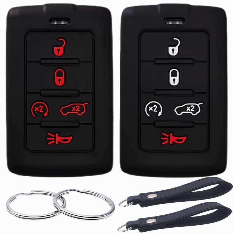REPROTECTING Silicone Rubber Key Fob Cover Compatible with Jeep Grand Cherokee L 2022 Grand Wagoneer 2022 Wagoneer 2022 Grand Cherokee L 2021 M3NWXF0B1 (Black with White Black with red, 5 Buttons)
