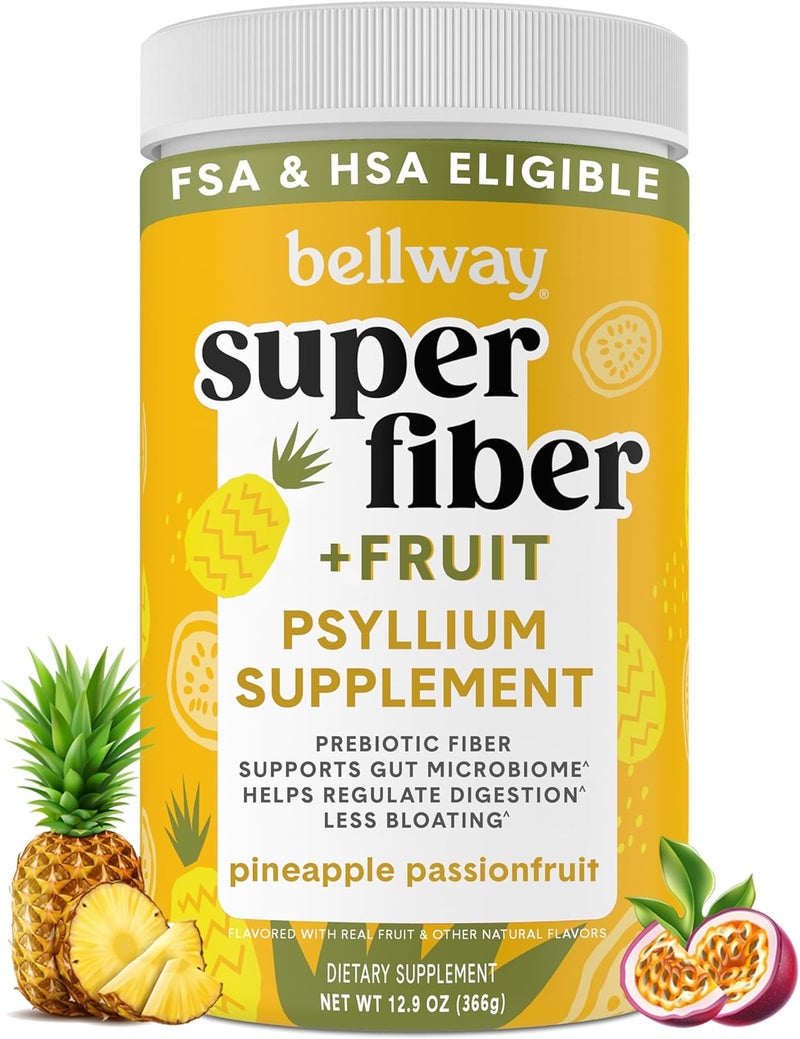 Bellway Super Fiber Powder  Fruit Sugar Free Organic Psyllium Husk Powder Fiber Supplement for Regularity Bloating Relief  Digestive Health PlantBased Pineapple Passion Fruit 50 Servings - Image 1