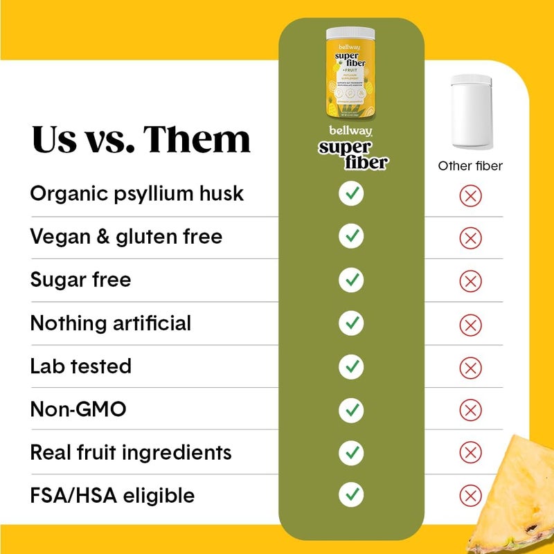 Bellway Super Fiber Powder  Fruit Sugar Free Organic Psyllium Husk Powder Fiber Supplement for Regularity Bloating Relief  Digestive Health PlantBased Pineapple Passion Fruit 50 Servings - Image 5