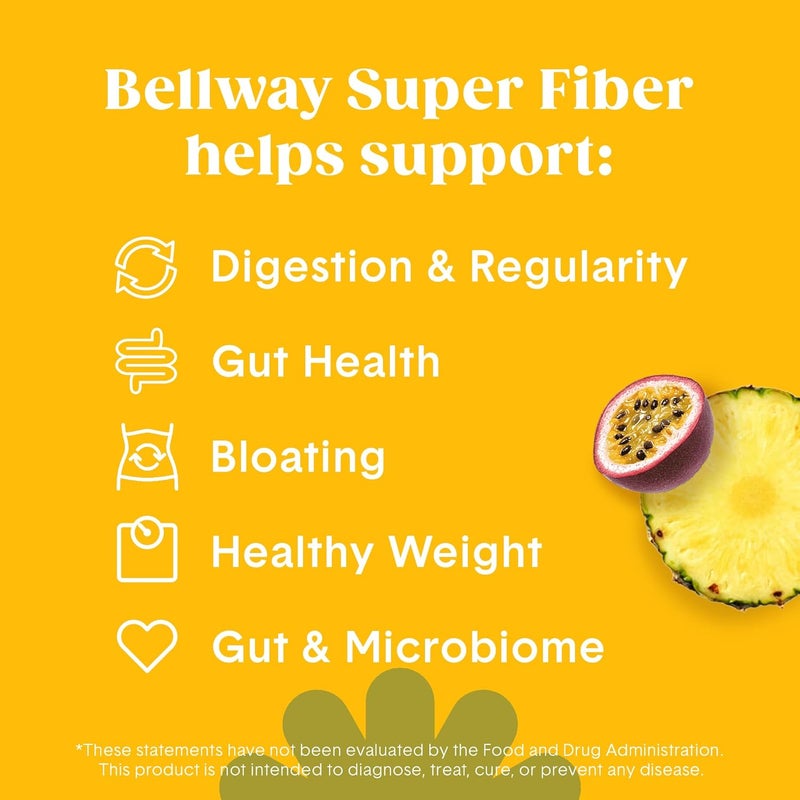 Bellway Super Fiber Powder  Fruit Sugar Free Organic Psyllium Husk Powder Fiber Supplement for Regularity Bloating Relief  Digestive Health PlantBased Pineapple Passion Fruit 50 Servings - Image 3