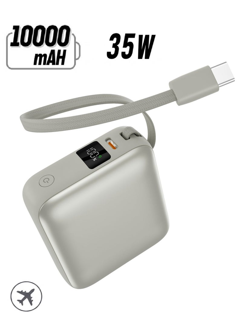 io suite iOsuite Mini Power Bank 10000mAh, 35W PD Fast Charging, Built-in USB-C Cable, Digital LED Display, 2-Device Charging, Air Travel Approved Portable Charger for iPhone, Samsung, iPad & More – Silver - Image 1