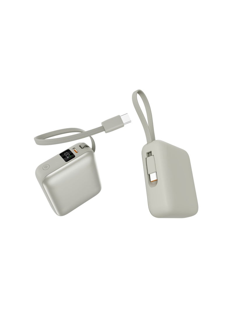 io suite iOsuite Mini Power Bank 10000mAh, 35W PD Fast Charging, Built-in USB-C Cable, Digital LED Display, 2-Device Charging, Air Travel Approved Portable Charger for iPhone, Samsung, iPad & More – Silver - Image 2