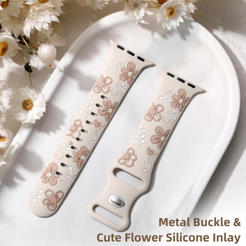 Witzon Floral Band Compatible with Apple Watch Bands For Women 45mm 46mm 44mm 42mm 41mm 40mm 38mm 49mm, Engraved Cute Flower Soft Silicone Strap for iWatch Series 11 10 9 8 7 6 5 4 3 2 1 SE Ultra - Image 5
