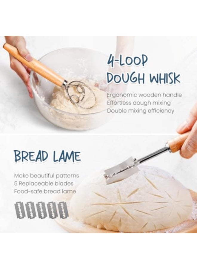 YelaJoy Bread Banneton Proofing Basket Set, 9 Inch Round and 10 Inch Oval Cane Sourdough Baskets with Dough Whisk, Bread Lame Dough Scraper Bowl, Scraper Silicone Brush, Sourdough Bread Baking Supplies - Image 4