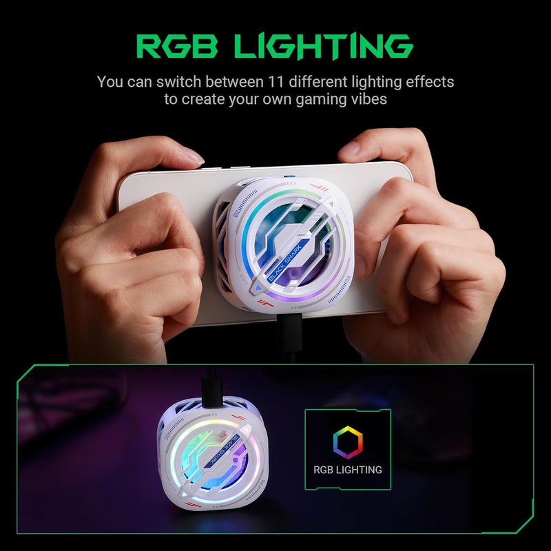 بلاك شارك مبرد الهاتف الخلوي المغناطيسي من Black Shark، مروحة تبريد الهاتف RGB محمولة خفيفة الوزن، مشتت حرارة الهاتف مع مساحة تبريد أكبر للهاتف/الجهاز اللوحي/iPad (أبيض) - Image 4