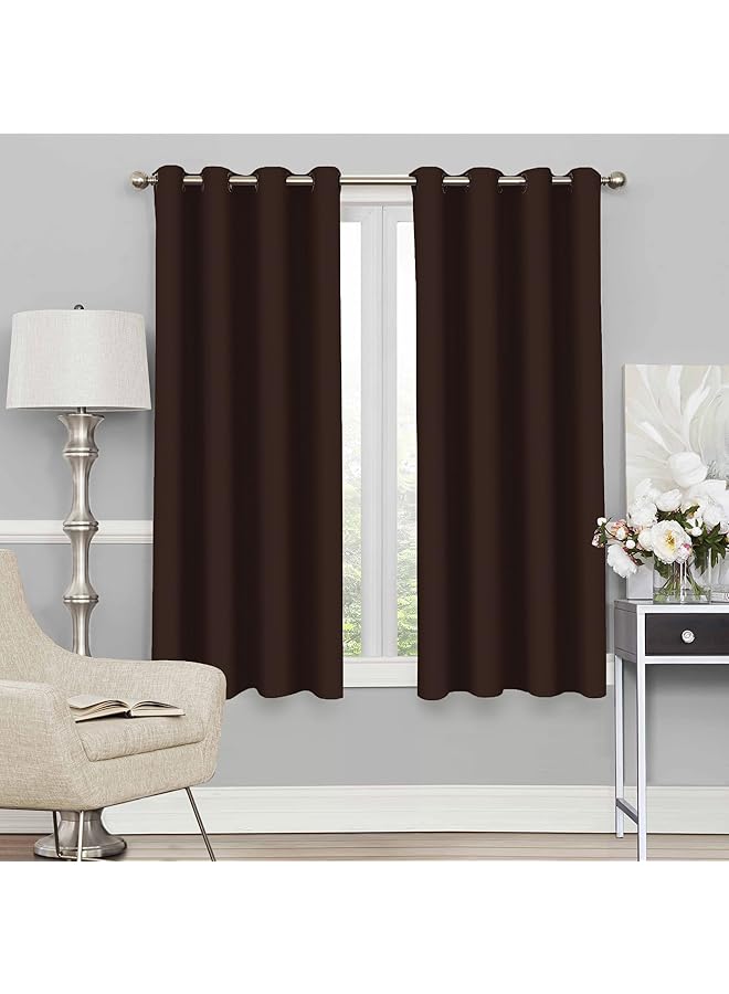 The Bros Blackout Window Curtains, for Living/Bedroom. Premium Faux Silk, Rich Polyester. Light Blocking, Thermal Insulation, Noise Reduction. Grommet. Brown, 2 Panels, 152cm/5ft - Image 1