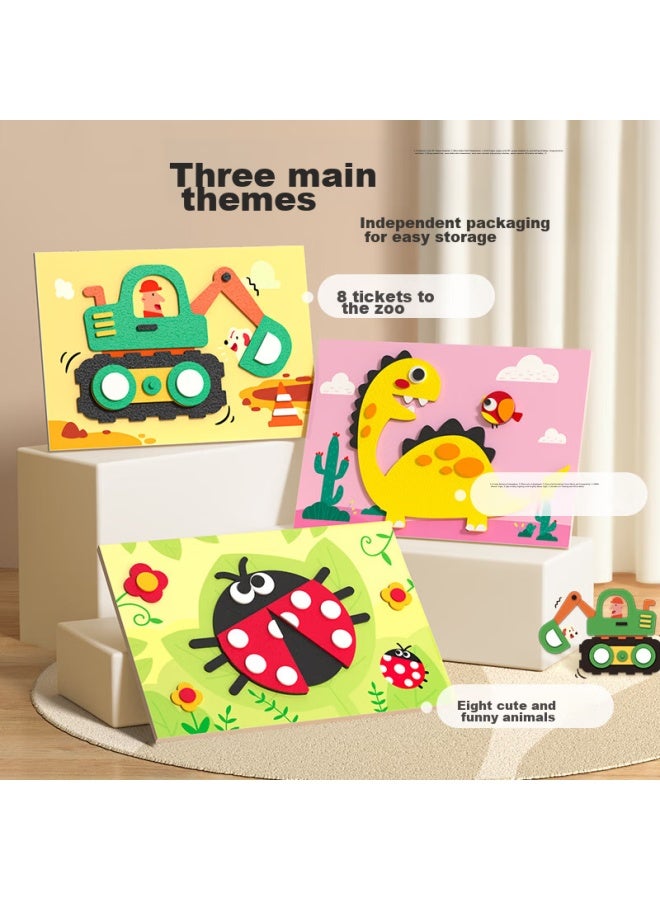 Time Science Handmade Diy Children's 3d Sticker Art Kit, 3 Boxes, Kindergarten Craft Materials, For Boys And Girls, Eva Stickers, 24 Non-repeating Patterns, Children's New Year Gift, Birthday Present - Image 1