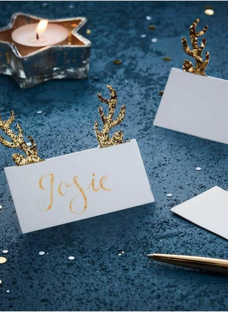 Ginger Ray Gold Glitter Antler Shaped Christmas Place Cards