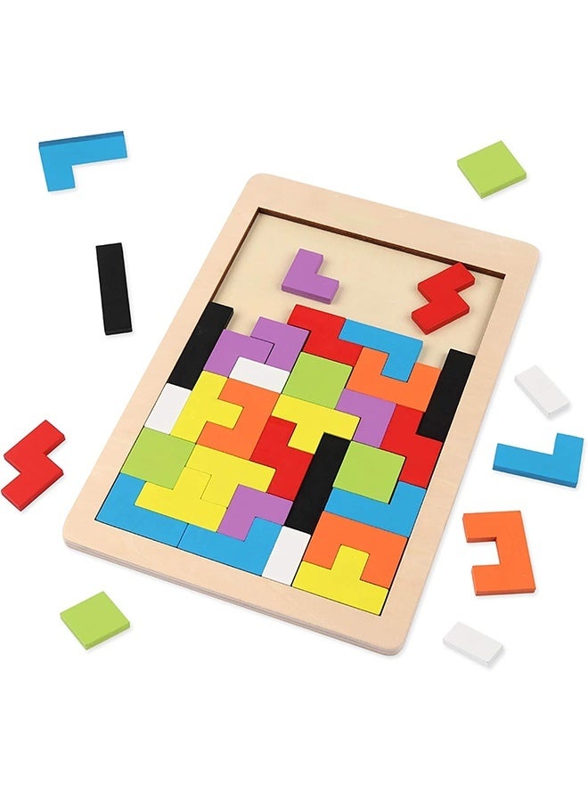 JCB CHIC لعبة الألغاز الخشبية المكدسة تيتريس، لعبة الألغاز الخشبية ثلاثية الأبعاد تيتريس مونتيسوري، لعبة لوح تيتريس العملاقة، مكعبات خشبية مكدسة، ألعاب للتخلص من التوتر للعائلة في عيد الفصح، ديكور منزلي - Image 1