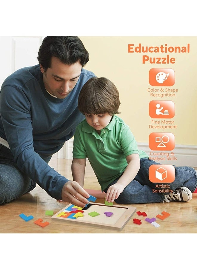 JCB CHIC لعبة الألغاز الخشبية المكدسة تيتريس، لعبة الألغاز الخشبية ثلاثية الأبعاد تيتريس مونتيسوري، لعبة لوح تيتريس العملاقة، مكعبات خشبية مكدسة، ألعاب للتخلص من التوتر للعائلة في عيد الفصح، ديكور منزلي - Image 3