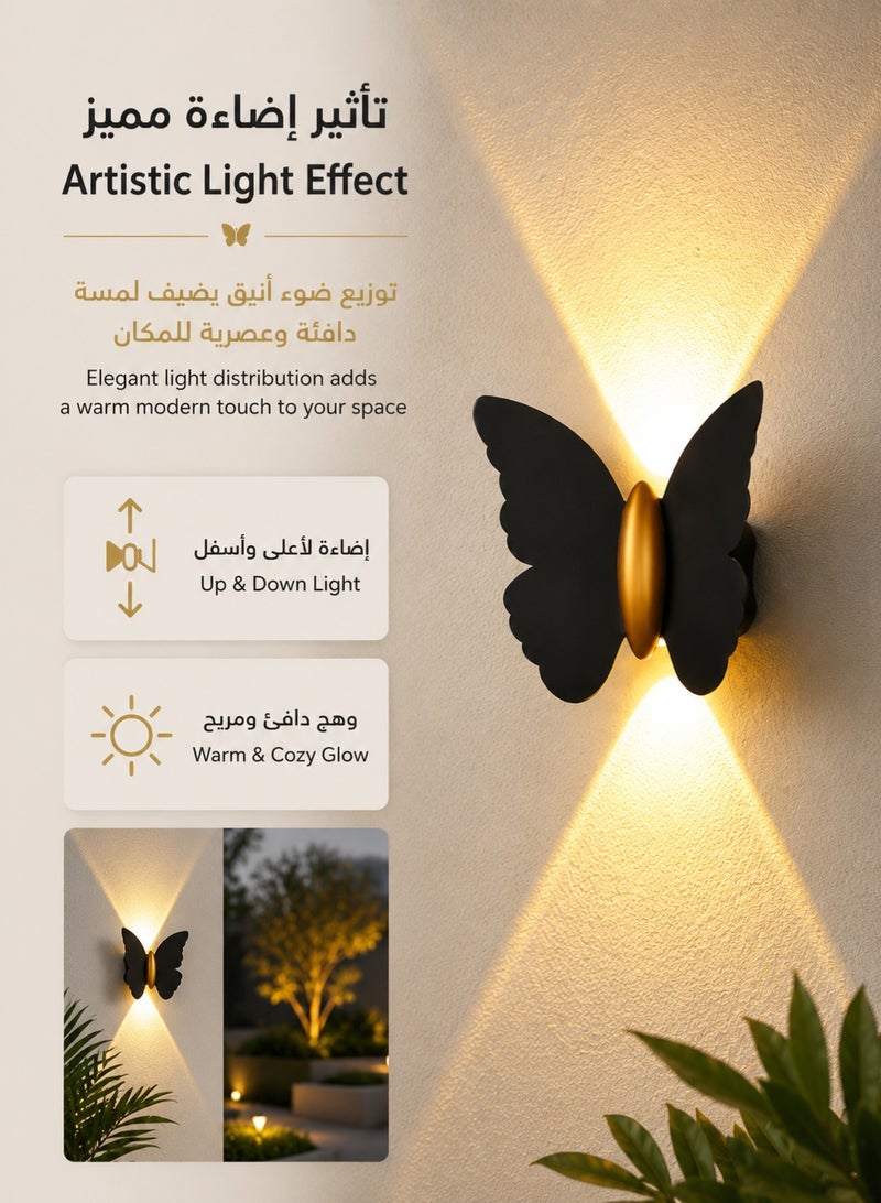اوليو مصباح حائط شمسي بتصميم فراشة – مقاوم للماء IP65 – ألومنيوم – إضاءة دافئة 3000K – إضاءة جدارية خارجية للحديقة والشرفة والسلالم بدون أسلاك - Image 3