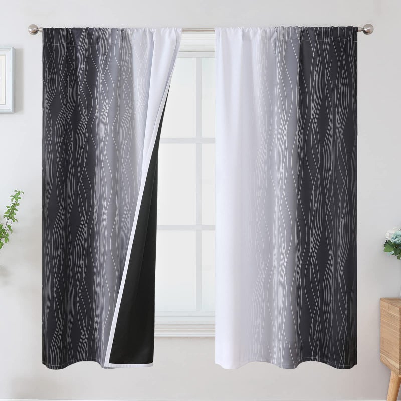 Estelar Textiler Black and Greyish White Ombre Blackout Curtains 63 Inch Length, Thermal Insulated Curtains for Kids Bedroom, Rod Pocket Room Darkening Gradient Drapes for Living Room,42Wx63L,2 Panels - Image 1