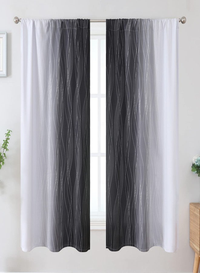 Estelar Textiler Black and Greyish White Ombre Blackout Curtains 63 Inch Length, Thermal Insulated Curtains for Kids Bedroom, Rod Pocket Room Darkening Gradient Drapes for Living Room,42Wx63L,2 Panels - Image 2