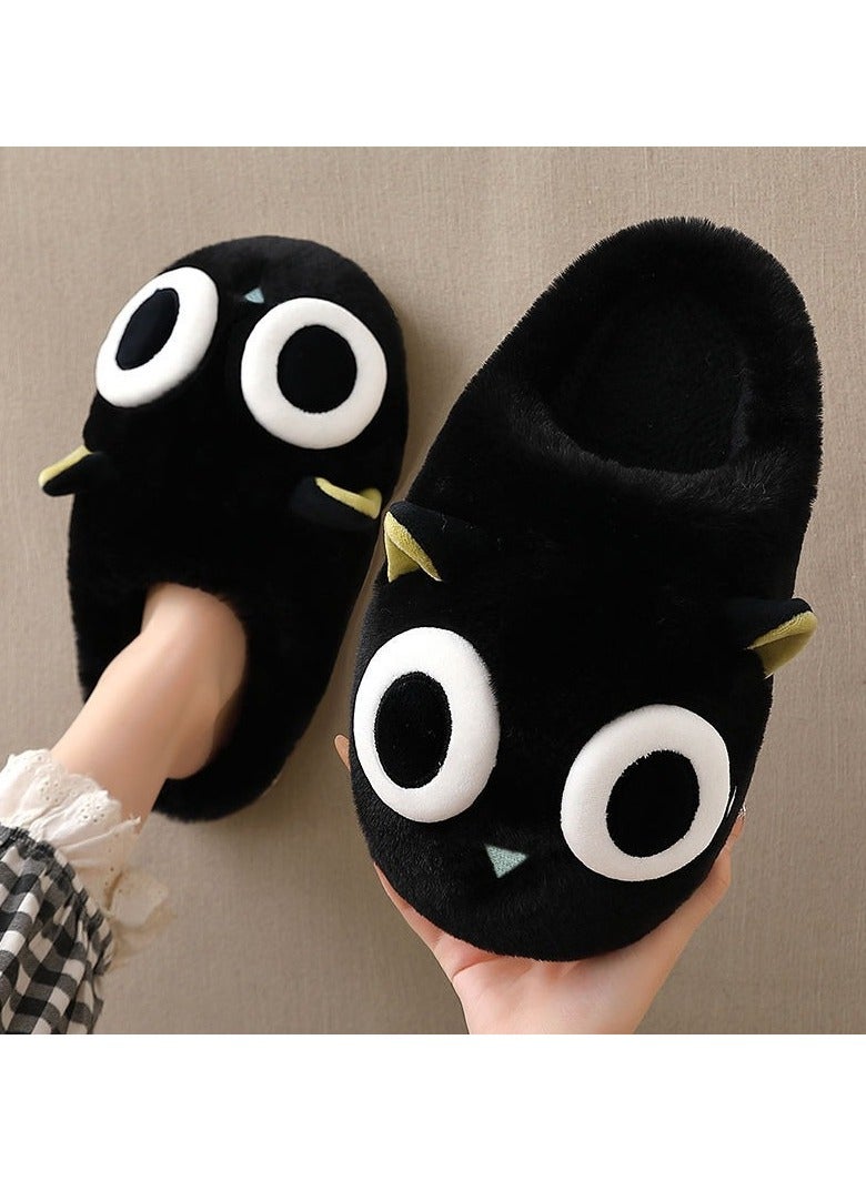Style نعال كاواي Y2K سوداء من القطن للنساء شتاء 2023 جديدة داخلية منزلية مضادة للانزلاق ذات نعل سميك أحذية لطيفة نعال منزلية من الفرو للرجال - Image 2