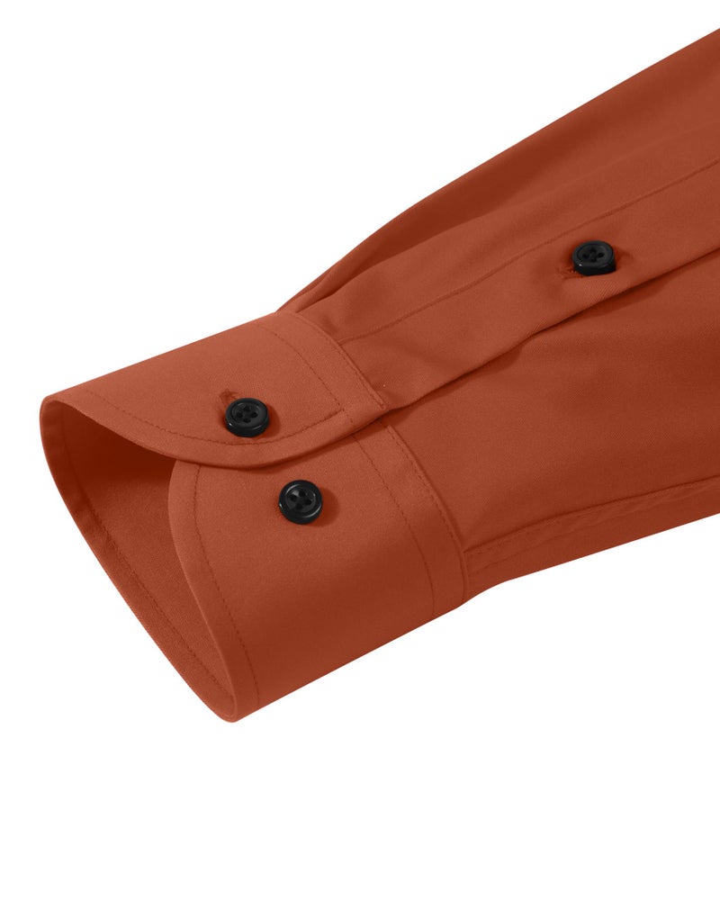 Lusead Burnt Orange Mens Dress Shirts Stretch Wrinkle Free Formal Slim Fit Long Sleeve Button Up Shirts Halloween Party - Image 5