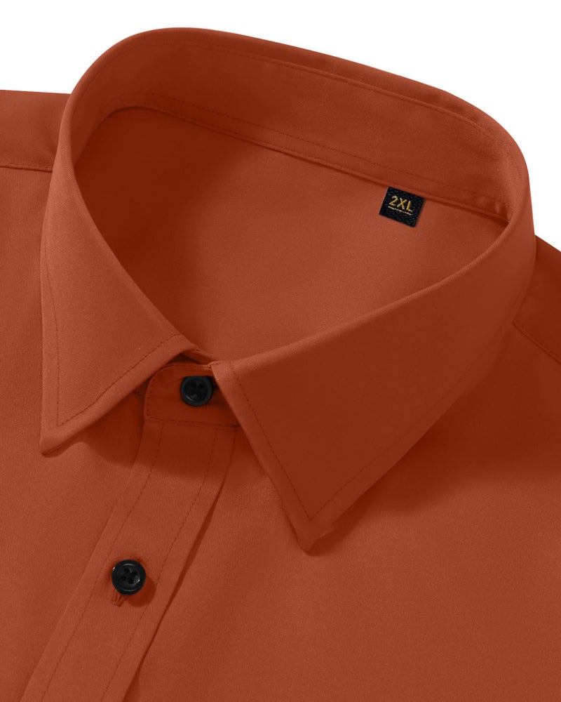 Lusead Burnt Orange Mens Dress Shirts Stretch Wrinkle Free Formal Slim Fit Long Sleeve Button Up Shirts Halloween Party - Image 3