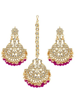 Faux Kundan Pearl Wedding Chandbali Earrings With Maang Tikka Indian Traditional Bollywood Jewelry Set For Women Girls Rani Pink - pzsku/Z9821D825D5C9BE60C35CZ/45/_/1714988704/951dd762-e03b-45ac-af5a-692ed77ecb4f