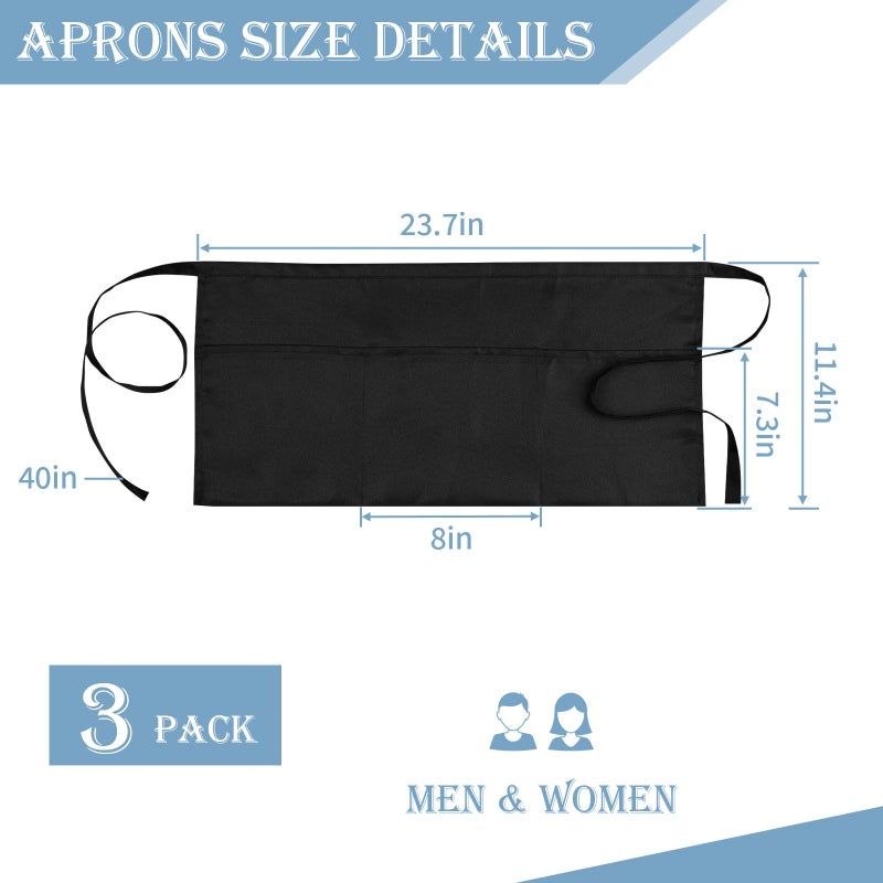 PEASUG 3 Pack Server Apron, Waitress Apron with 3 Pockets, Short Aprons for Women with Pockets for Servers, Waiter, Waitress - Image 2