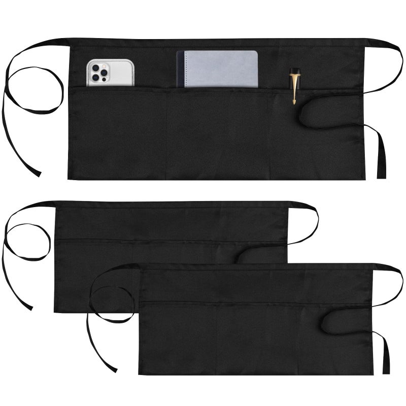 PEASUG 3 Pack Server Apron, Waitress Apron with 3 Pockets, Short Aprons for Women with Pockets for Servers, Waiter, Waitress - Image 1