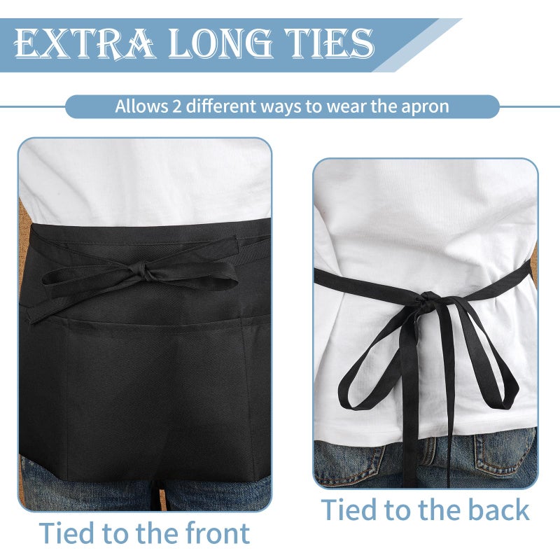 PEASUG 3 Pack Server Apron, Waitress Apron with 3 Pockets, Short Aprons for Women with Pockets for Servers, Waiter, Waitress - Image 5
