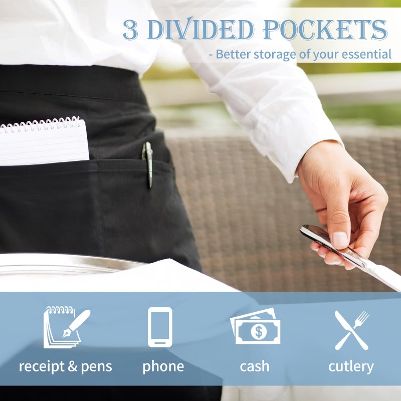 PEASUG 3 Pack Server Apron, Waitress Apron with 3 Pockets, Short Aprons for Women with Pockets for Servers, Waiter, Waitress - Image 3