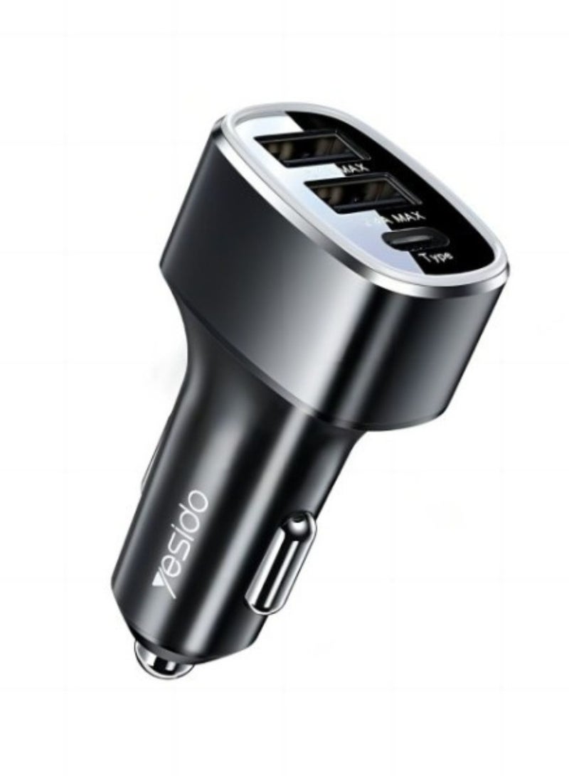 Yesido Y47 3 Ports USB And Type-C PD 25W Total 49W Multifunction Car Charger - Image 1