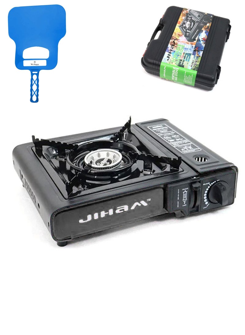 جيهام موقد غاز محمول للتخييم في الهواء الطلق مع حقيبة حمل ومروحة يدوية للشواء ، شعلة واحدة 34 × 25.5 سم - Image 1