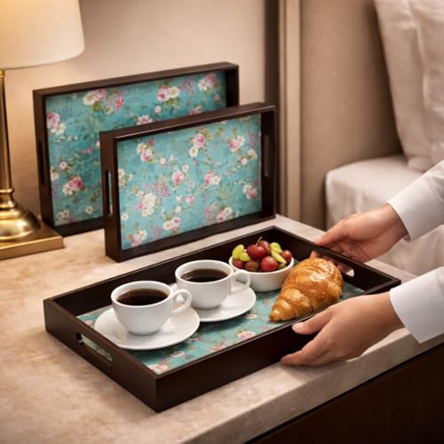 Amimashop® Serving Tray Set 3, Decorative Trays Home Decor, Wooden Tray Dining Table Kitchen Organizer | Try Serving Big Tray Serving, Trey, Large Medium Small - Image 2