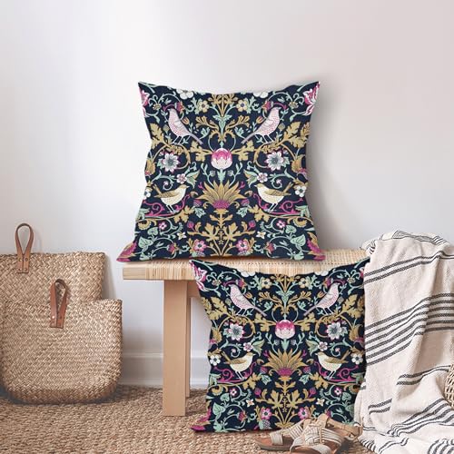 aportt Chinoiserie Floral Bird Colorful Pillow Covers 18X18 in Set of 2 Hot Pink Tan Teal Green Pimpernel Flower Throw Pillow Cases Vintage Art Pillowcases Home Decor for Couch Patio Sofa Porch - Image 3