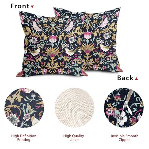 aportt Chinoiserie Floral Bird Colorful Pillow Covers 18X18 in Set of 2 Hot Pink Tan Teal Green Pimpernel Flower Throw Pillow Cases Vintage Art Pillowcases Home Decor for Couch Patio Sofa Porch - Image 5