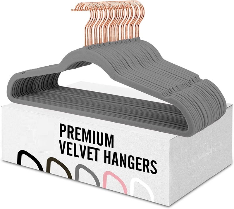 Evolluxi Non-Slip Velvet Hangers-Suit Hanger Ultra Thin Space Saving 360 Degree Swivel Hook Strong and Durable Clothes Hangers(Grey,6 Count) - Image 1