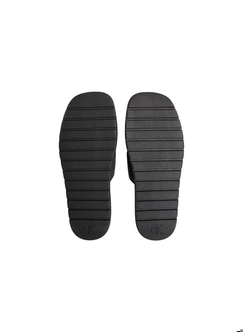 CALVIN KLEIN Triple Black Molded Leather Sandals for Men | Best Price UAE