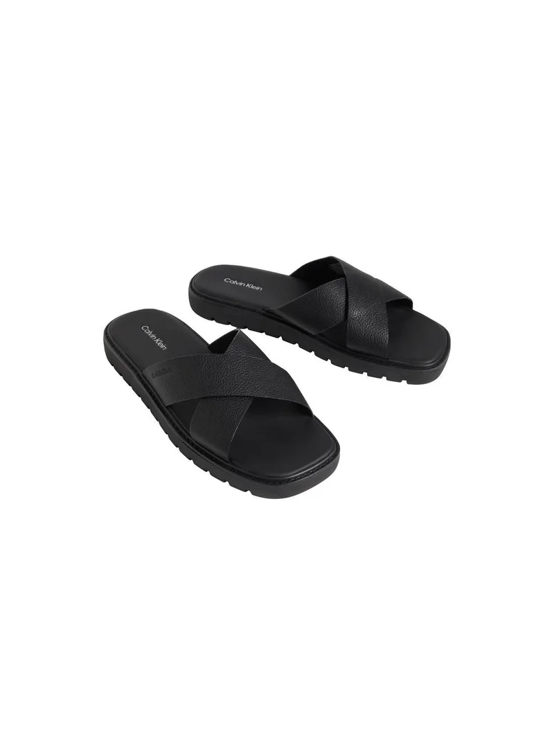 CALVIN KLEIN Triple Black Molded Leather Sandals for Men | Best Price UAE