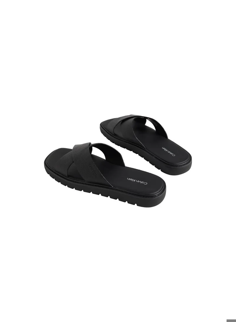 CALVIN KLEIN Triple Black Molded Leather Sandals for Men | Best Price UAE