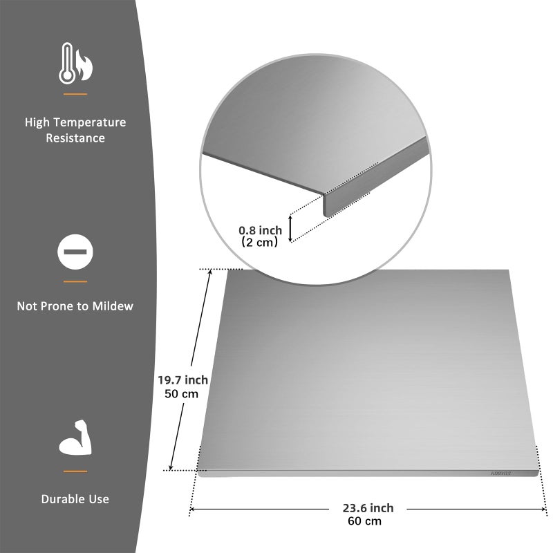 KORVOS 304 Stainless Steel Cutting Board, 23.6" x 19.6" Large Size Stainless Steel Cutting Boards for Kitchen, Heavy Duty Chopping Boards with Lip for Meat Vegetables & Bread, Pastry Board(60 x 50 cm) - Image 2