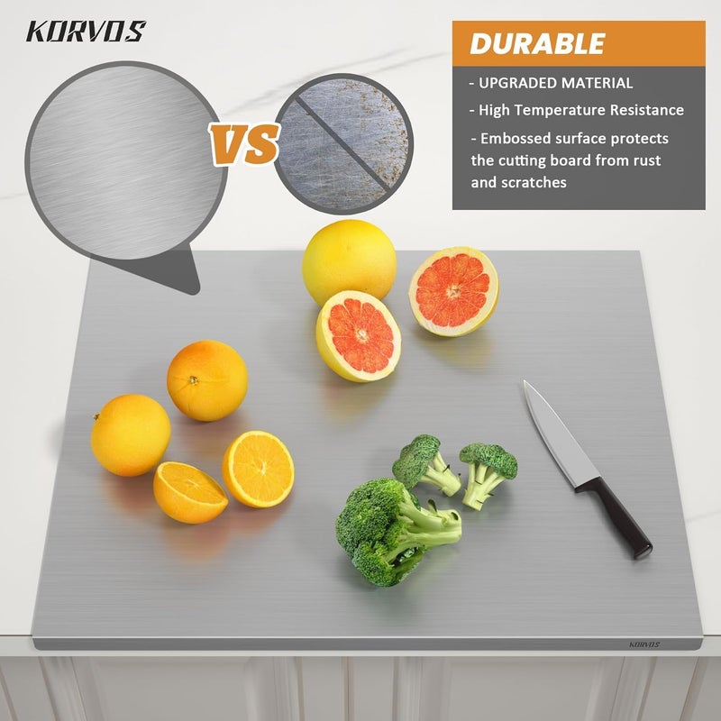 KORVOS 304 Stainless Steel Cutting Board, 23.6" x 19.6" Large Size Stainless Steel Cutting Boards for Kitchen, Heavy Duty Chopping Boards with Lip for Meat Vegetables & Bread, Pastry Board(60 x 50 cm) - Image 3