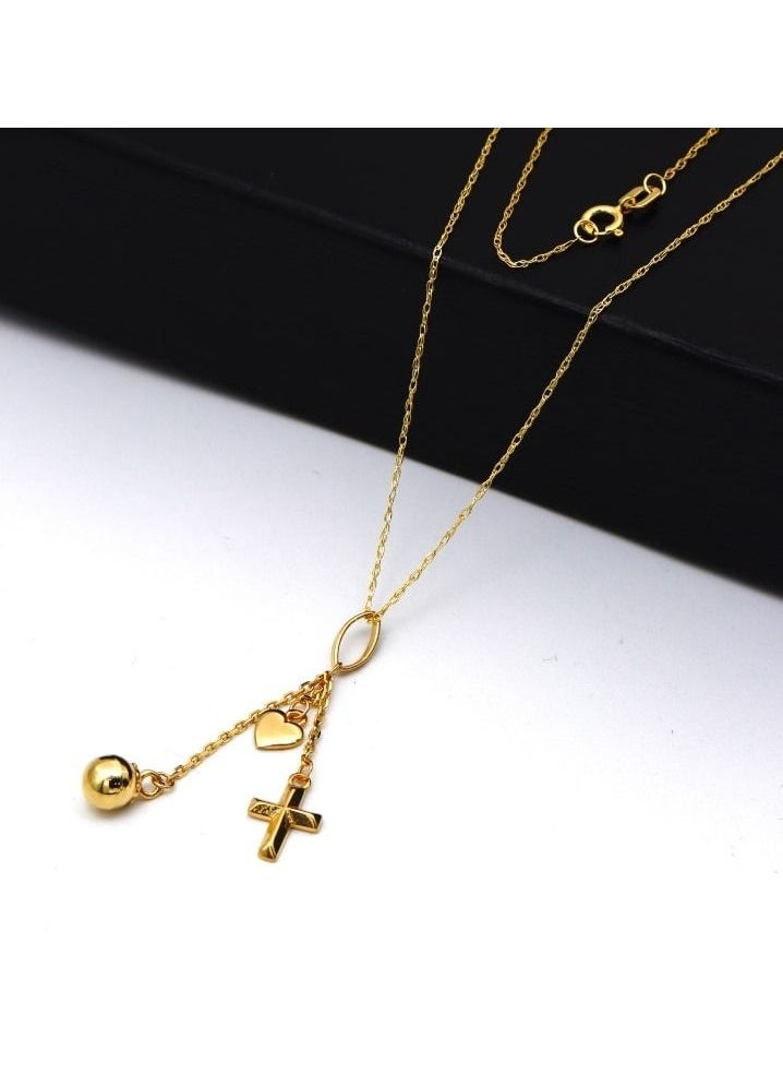 Gold Zone - Real Gold Heart Cross Ball Hanging Necklace 2590 CWP 1840 - Image 1