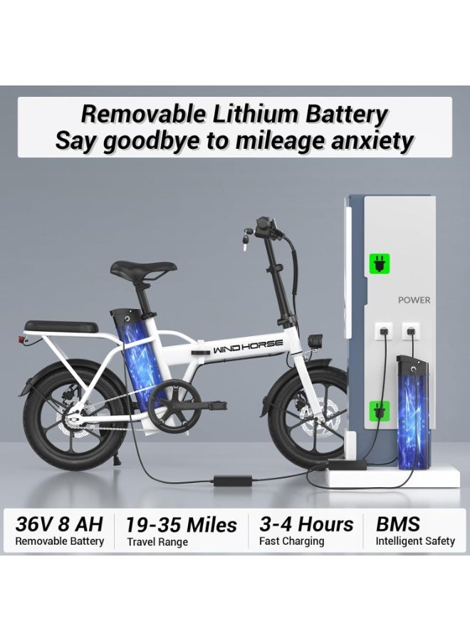 Wind Horse Folding Electric Bike with 350W High Speed Motor, 36V 8AH Battery, 25/30 KM/H Speed, 35 KM Range, Carbon Alloy Frame, Portable Electric Bike with Dual Seat, Helmet and Safety Vest - Image 5