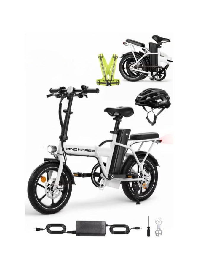 Wind Horse Folding Electric Bike with 350W High Speed Motor, 36V 8AH Battery, 25/30 KM/H Speed, 35 KM Range, Carbon Alloy Frame, Portable Electric Bike with Dual Seat, Helmet and Safety Vest - Image 1