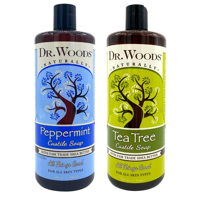 Dr. Woods Liquid Castile Soap - Pure Tea Tree Oil and Peppermint Soap, Body Wash for Men and Women, Contains Organic Shea Butter, Natural Cleaner for Face, Hands, and Body - 32 Fl Oz, Pack of 2 - Image 1
