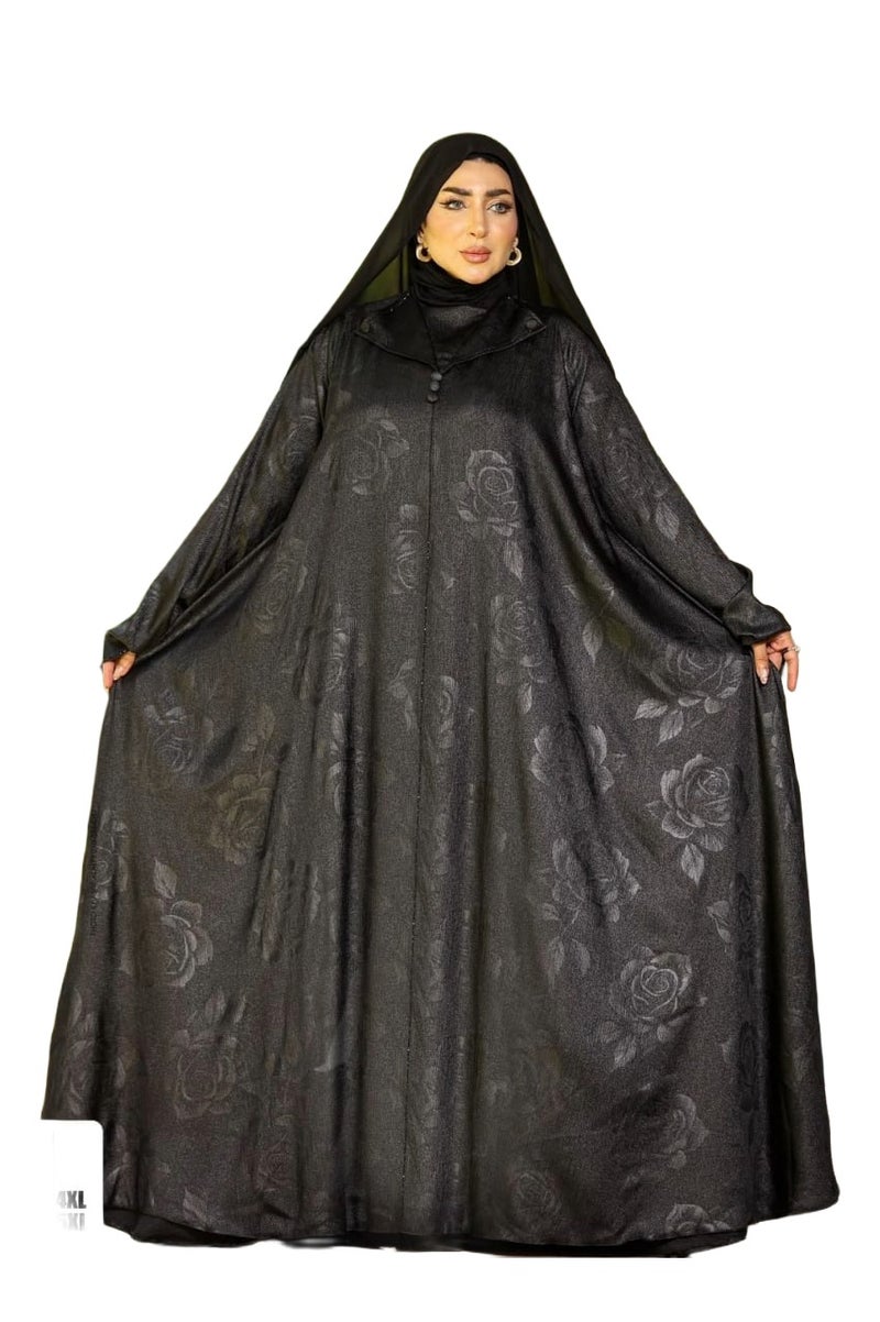 Elegant Black Women's Abaya with Floral Embroidery Details, Suitable for Formal & Daily Occasions, Color: Black - Size 4xl-130kg - Image 3