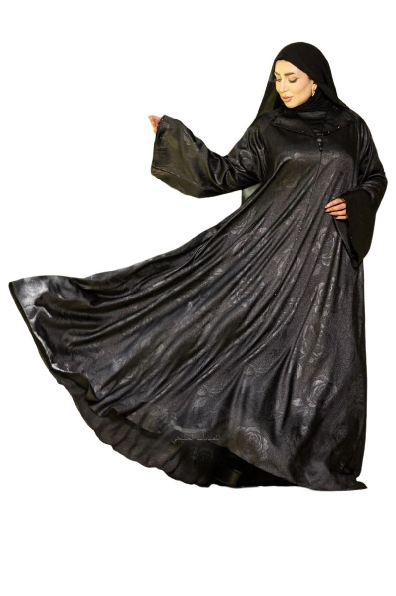 Elegant Black Women's Abaya with Floral Embroidery Details, Suitable for Formal & Daily Occasions, Color: Black - Size 4xl-130kg - Image 4
