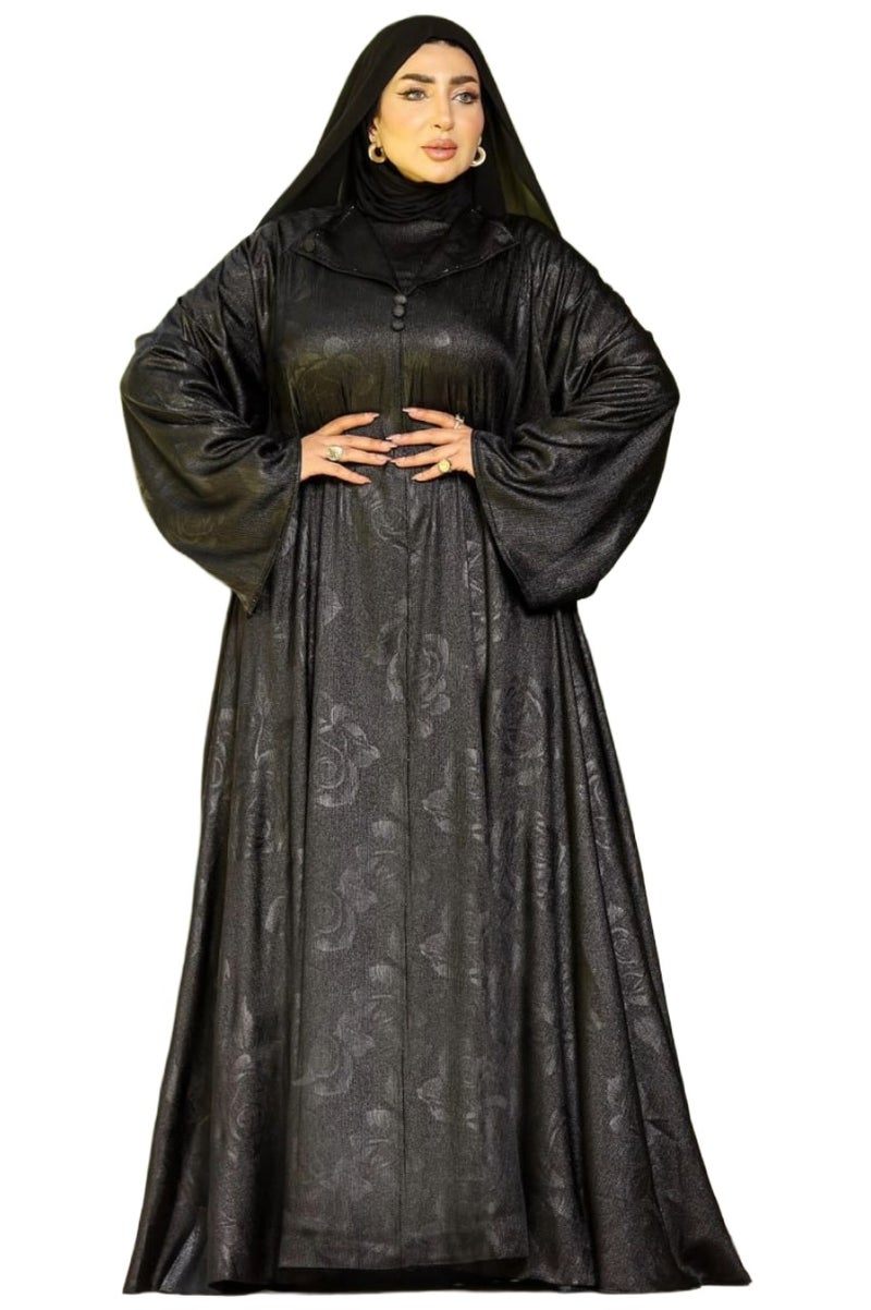 Elegant Black Women's Abaya with Floral Embroidery Details, Suitable for Formal & Daily Occasions, Color: Black - Size 4xl-130kg - Image 1
