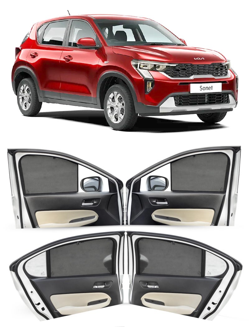 Autofact Car Sunshades for Kia Sonet, UV Protection, Useful Car Accessories, Custom fit Sun Shades for Side Windows, Set of 4 - Image 1