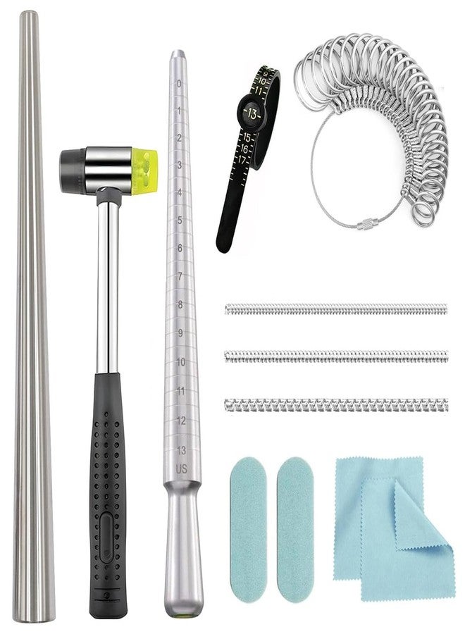 EJOQSON Ring Mandrel Measurer Ring Sizer Measuring Tool Set Ring Mandrel Sizer Tools for Ring Repair and Measurement Ring Shaper to Fix Bent Rings Resize Sizing Kit (METAL-12PCS) - Image 1